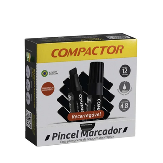 MARCADOR PINCEL PERMANENTE RECARREGAVEL - PRETO - CX 12 - COMPACTOR