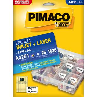 ETIQUETA INKJET/LASER A4 25L - A4251 - 21X38 - UN - PIMACO