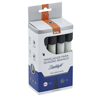 MARCADOR PINCEL QUADRO BRANCO DASHLIGHT - RECARREGAVEL - PRETO - CX 12 - BRW