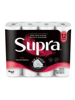 PAPEL HIGIENICO FOLHA DUPLA C/12 - 30M - 100% CELULOSE - UN - SUPRA