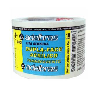 FITA DUPLA FACE ACRILICA 18X30 - 430 - TRANSPARENTE - PCT 4 - ADELBRAS