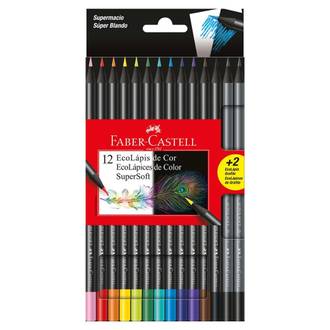 LAPIS DE COR SUPERSOFT REDONDO 12 CORES + 2  ECOLAPIS - C/12 - UN - FABER