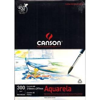 BLOCO AQUARELA A4 12FL - 300G - BRANCO - PCT 10 - CANSON