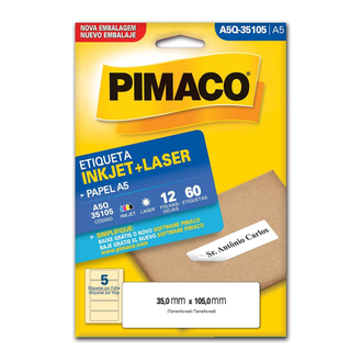 ETIQUETA INKJET/LASER A5 12FL - A5Q-35105 - 35X105 - UN - PIMACO