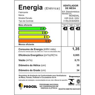 VENTILADOR DE MESA 30CM VSP-30-B - 127V - 6 PAS - PRETO - UN - MONDIAL