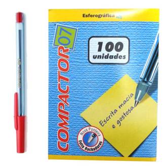 CANETA COMPACTOR 0,7MM - VERMELHO - CX 100 - COMPACTOR