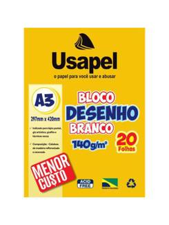 BLOCO DESENHO A3 20FL - 140G - 25059 - BRANCO - UN - USAPEL