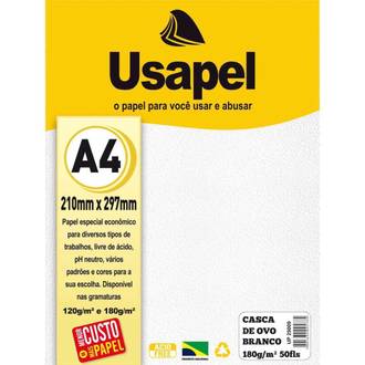 PAPEL CASCA DE OVO A4 50FLS - 180G - 25009 - BRANCO - UN - USAPEL
