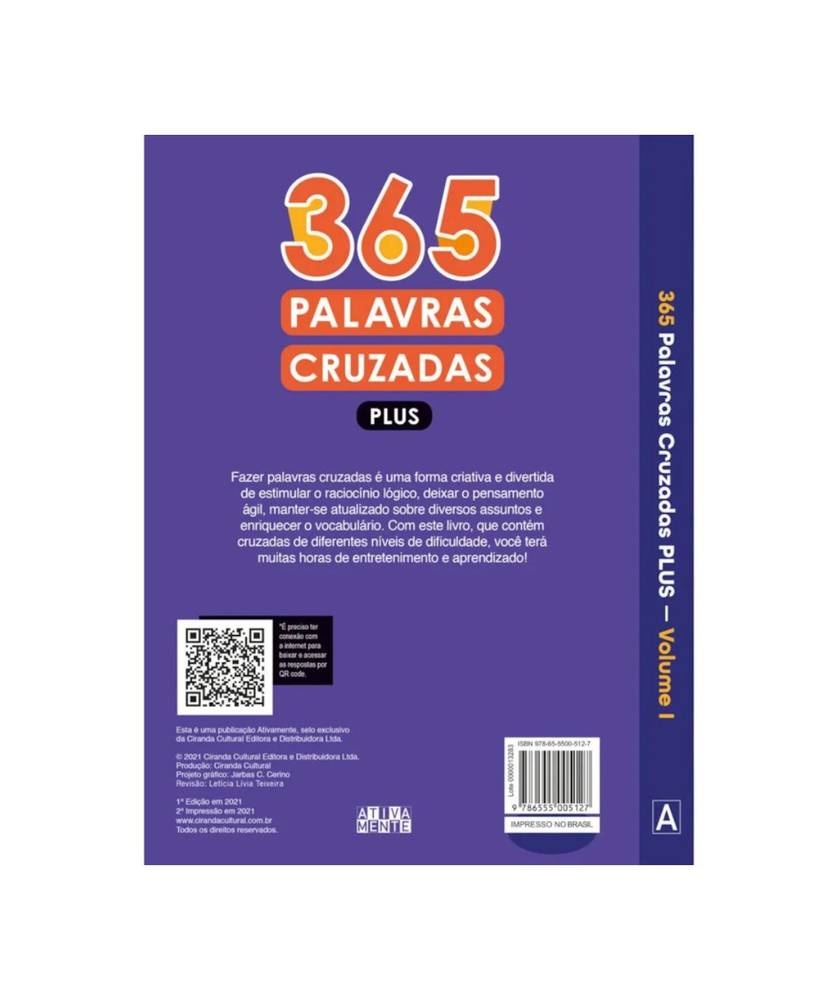 PALAVRAS CRUZADAS 365 - PLUS VOLUME I - UN - CIRANDA CULTURAL