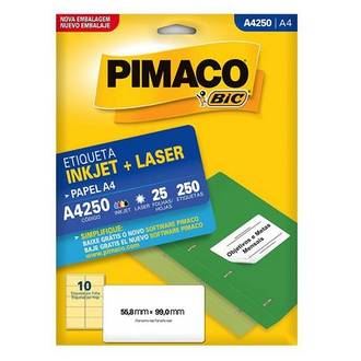 ETIQUETA INKJET/LASER A4 25L - A4250 - 55X99 - UN - PIMACO