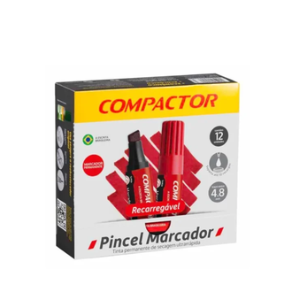 MARCADOR PINCEL PERMANENTE RECARREGAVEL - VERMELHO - CX 12 - COMPACTOR