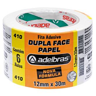 FITA DUPLA FACE DE PAPEL 12X30 - 410 - BRANCA - PCT 6 - ADELBRAS