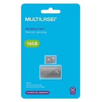 CARTAO MEMORIA MICRO SD 16GB 2X1 - PRETO - UN - MULTILASER