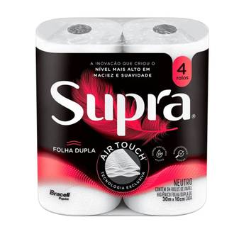 PAPEL HIGIENICO FOLHA DUPLA C/4 - 30M - 100% CELULOSE - UN - SUPRA