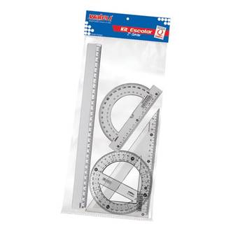 KIT 2º GRAU PLASTICO REGUA/ESQUADRO/TRANSFERIDOR - UN - WALEU