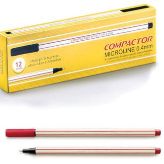 CANETA MICROLINE 0,4MM - VERMELHO - CX 12 - COMPACTOR
