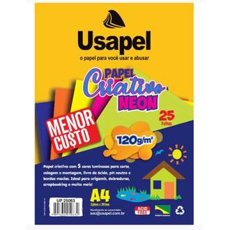 PAPEL CRIATIVO NEON A4 25FL - 120G - 5 CORES - UN - USAPEL