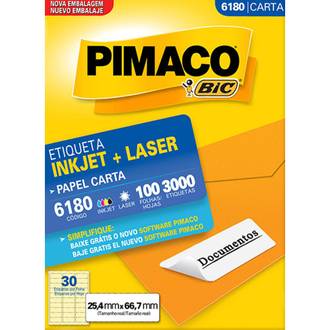 ETIQ INKJET/LASER CARTA 100FL - 6180 - 25X66 - UN - PIMACO
