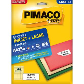 ETIQUETA INKJET/LASER A4 25L - A4256 - 25X63 - UN - PIMACO