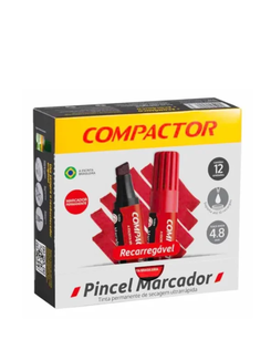 MARCADOR PINCEL PERMANENTE RECARREGAVEL - VERMELHO - CX 12 - COMPACTOR
