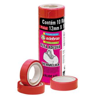 FITA ADESIVA COLORIDA 12X10 - VERMELHO - PCT 10 - ADELBRAS