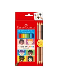 LAPIS DE COR CARAS & CORES 12 CORES + 6 TONS DE PELE - C/12 - UN - FABER
