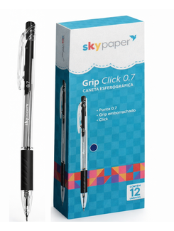 CANETA ESFER. C/GRIP CLICK 0,7MM - SK0418 - PRETO - CX 12 - SKYPAPER