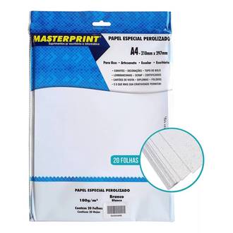 PAPEL PEROLIZADO A4 20FLS - 180G - 302070051 - BRANCO - UN - MASTERPRINT