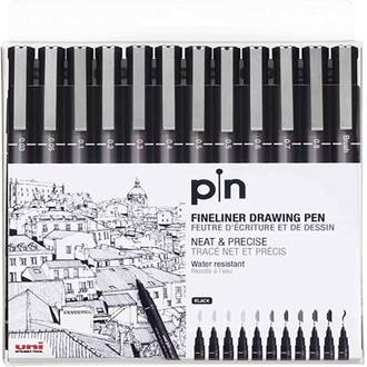 CANETA PIN FINE LINE PRETA  - 0.1 - CX 12 - UNI-BALL