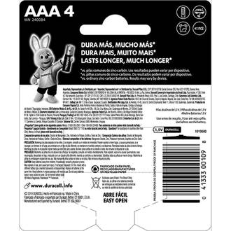 PILHA ALCALINA AAA PALITO COM 4 UNIDADES - UN - DURACELL
