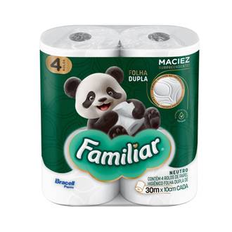 PAPEL HIGIENICO FOLHA DUPLA C/4 - 30M - 100% CELULOSE - UN - FAMILIAR