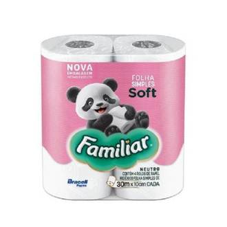 PAPEL HIGIENICO FOLHA SIMPLES C/4 - 30M - NEUTRO - SOFT - UN - FAMILIAR
