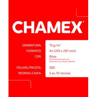 PAPEL CHAMEX COLOR 75G 500FLS - ROSA - UN - CHAMEX