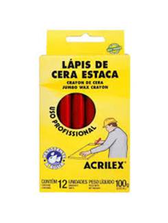 LAPIS DE CERA ESTACA C/12 USO PROFISSIONAL - 09110 - VERMELHO FOGO - PCT 6 - ACRILEX