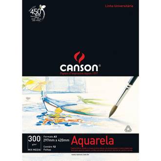 BLOCO AQUARELA A3 12FL - 300G - BRANCO - PCT 5 - CANSON