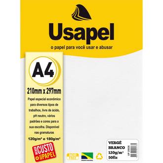 PAPEL VERGE A4 50FLS - 120G - 25026 - BRANCO - UN - USAPEL