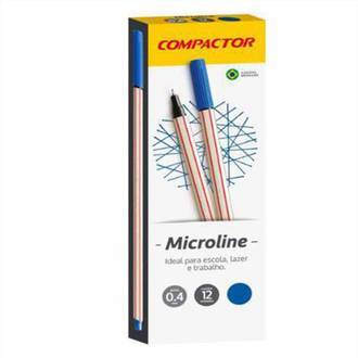CANETA MICROLINE 0,4MM - AZUL - CX 12 - COMPACTOR