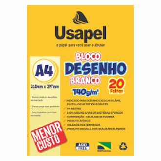 BLOCO DESENHO A4 20FL - 140G - 25058 - BRANCO - UN - USAPEL
