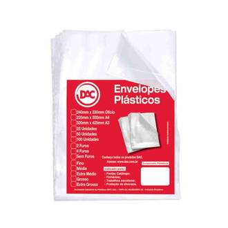 ENVELOPE PLASTICO MEDIO A3 4 FUROS C/50FL - 5324 - UN - DAC