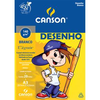 BLOCO DESENHO A3 20FL - 140G - BRANCO - UN - CANSON