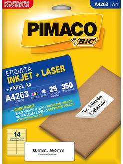 ETIQUETA INKJET/LASER A4 25L - A4263 - 38X99 - UN - PIMACO