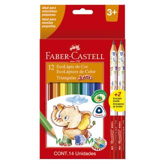 LAPIS DE COR JUMBO LONGO 12 CORES TRIANGULAR +2 GRAFITE - C/12 - PCT 6 - FABER