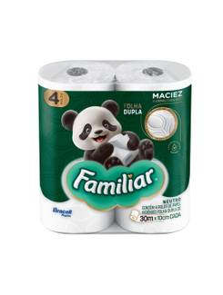 PAPEL HIGIENICO FOLHA DUPLA C/4 - 30M - 100% CELULOSE - UN - FAMILIAR