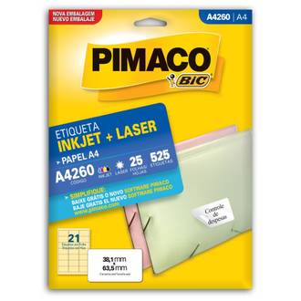 ETIQUETA INKJET/LASER A4 25L - A4260 - 38X63 - UN - PIMACO