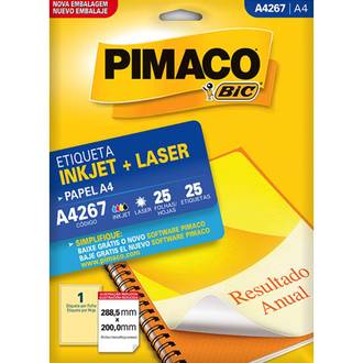 ETIQUETA INKJET/LASER A4 25L - A4267 - 288,5X200 - UN - PIMACO