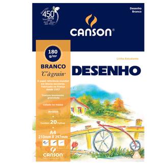 BLOCO DESENHO A4 20FL - 180G - BRANCO - UN - CANSON