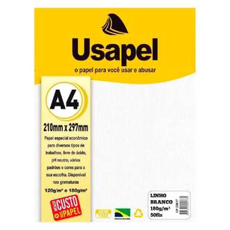 PAPEL LINHO A4 50FLS - 180G - 25017 - BRANCO - UN - USAPEL