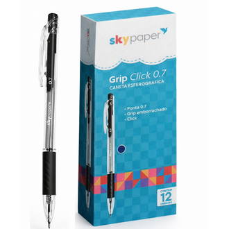CANETA ESFER. C/GRIP CLICK 0,7MM - SK0418 - PRETO - UN - SKYPAPER
