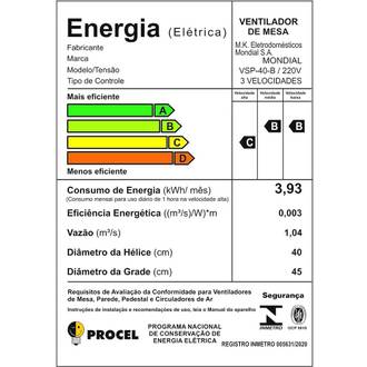 VENTILADOR DE MESA 40CM VSP-40-B 127V 6 PAS - PRETO - UN - MONDIAL