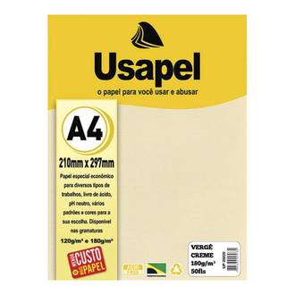 PAPEL VERGE A4 50FLS - 180G - 25029 - CREME - UN - USAPEL